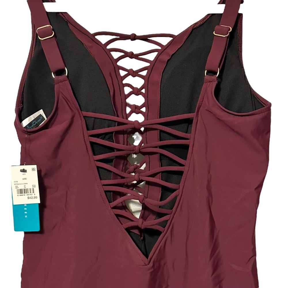 Aqua Green Lace Up One Piece Swimsuit 18W Plus Plunge Resort Coastal Beach NWT - Picture 6 of 14
